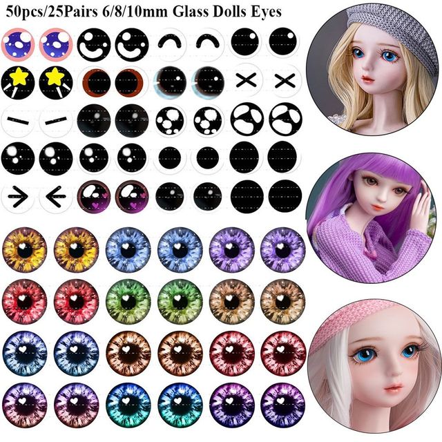 50PCS/Set 6/8/10mm Doll Eyeballs Dolls Eyes DIY Crafts Eyeballs for  Dinosaur Animal Cat